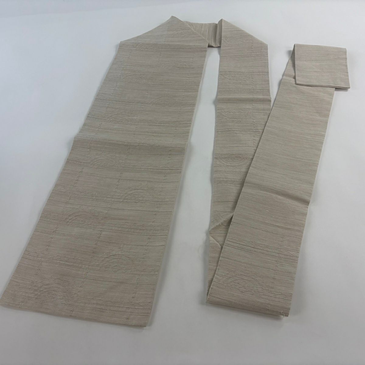 【美品】 名古屋帶 優品級 幾何圖案 米色 純蠶絲