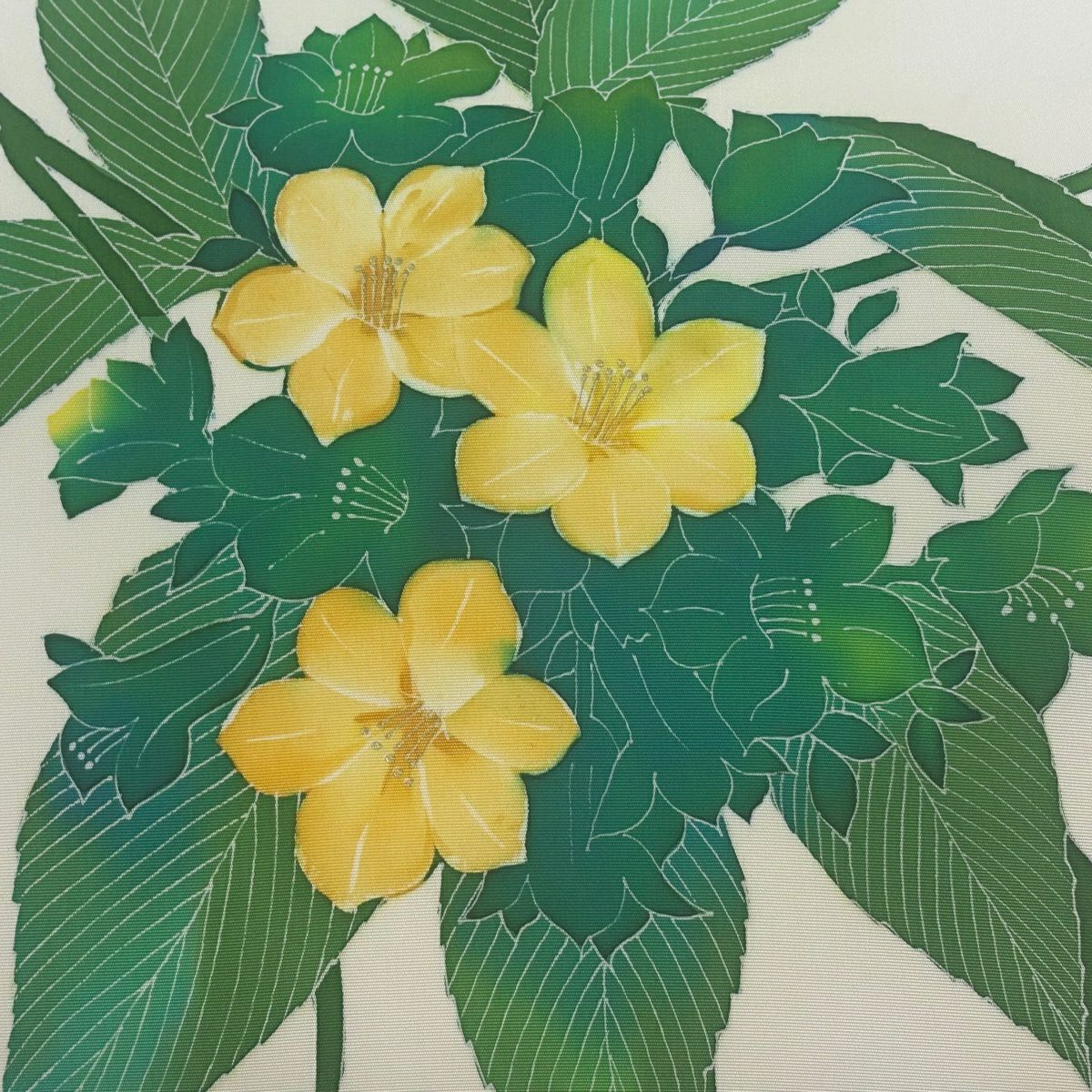 名古屋帶 優品級 草花紋 奶油色 純蠶絲