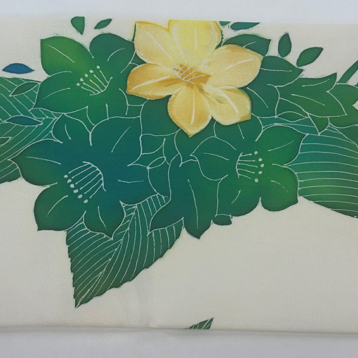 名古屋帶 優品級 草花紋 奶油色 純蠶絲