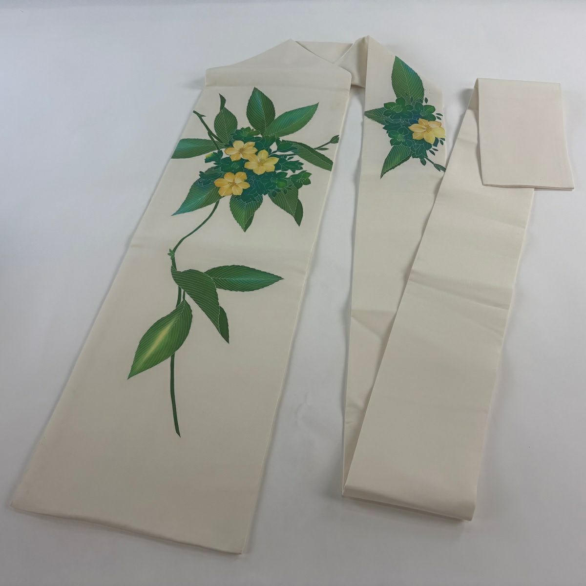 名古屋帶 優品級 草花紋 奶油色 純蠶絲