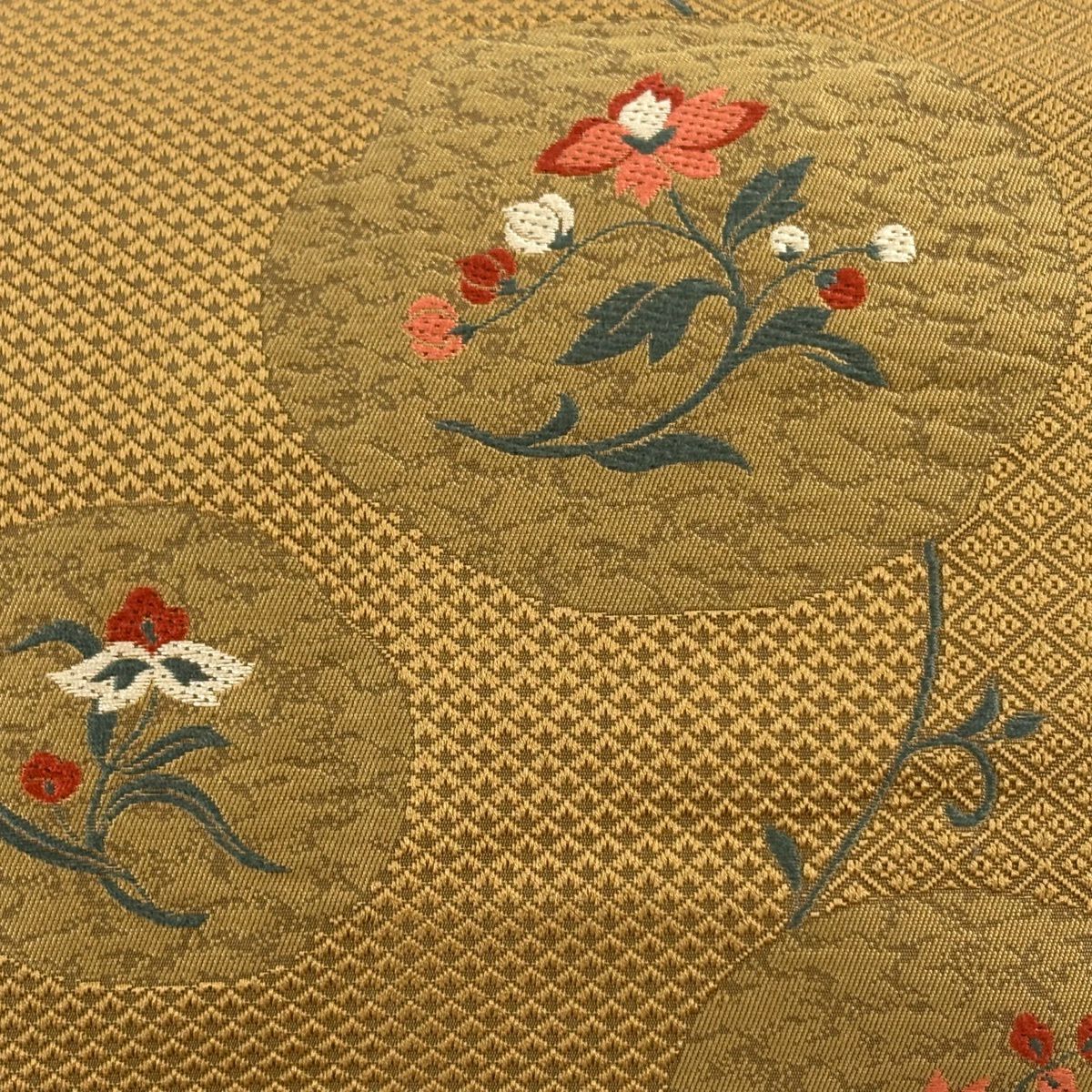 【美品】 名古屋帶 優品級 八寸名古屋帶 草花紋 黃土 純蠶絲