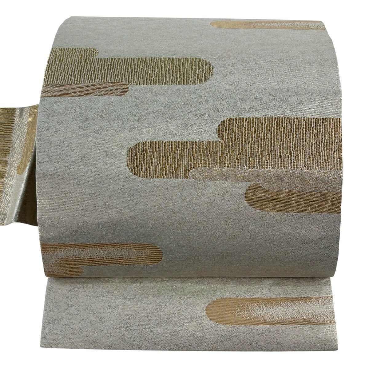 【美品】名古屋帶 優品級 ヱ霞 観世水 金金箔 金絲 米色 純蠶絲