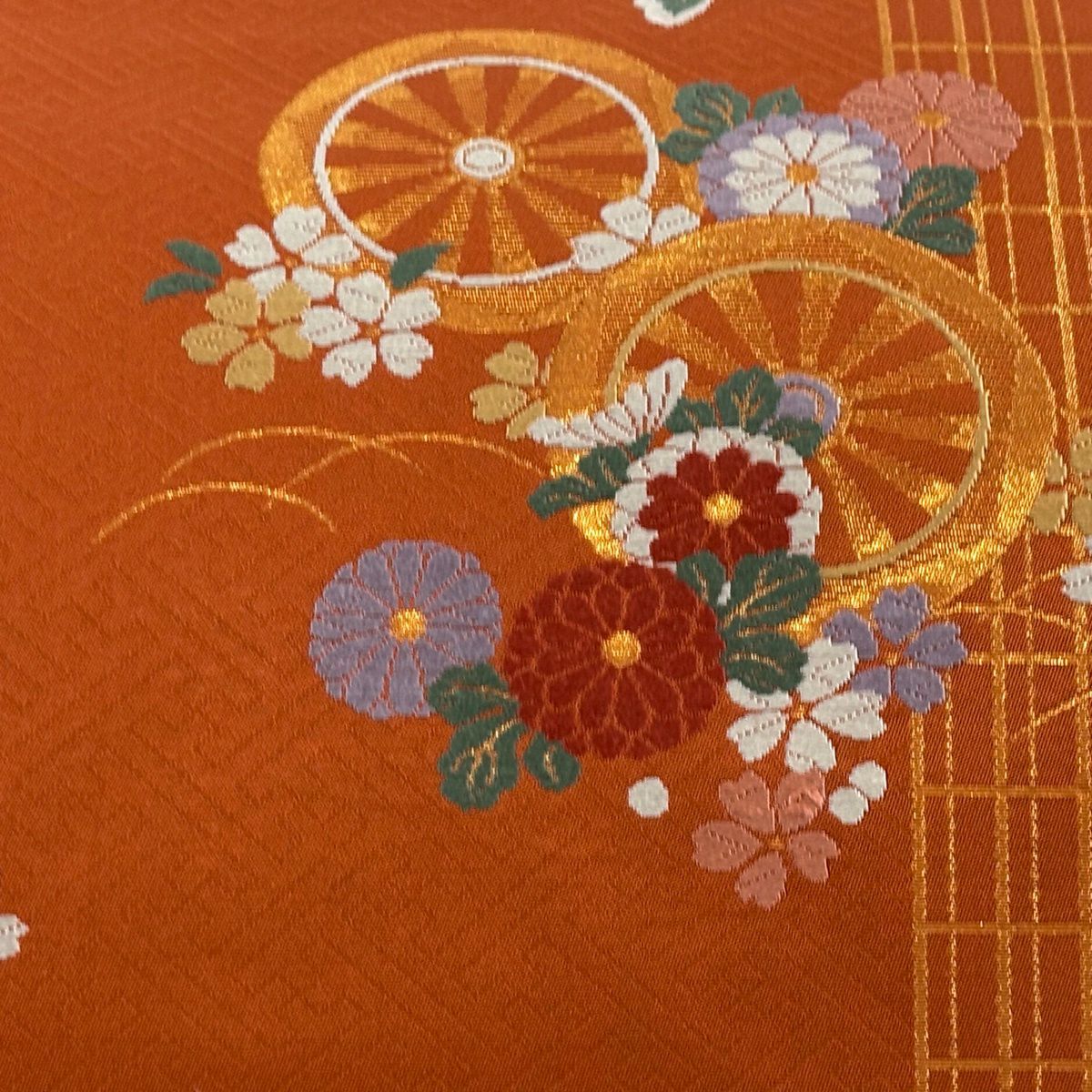 名古屋帶 優品級 片輪車 蝶 金金箔 朱 純蠶絲