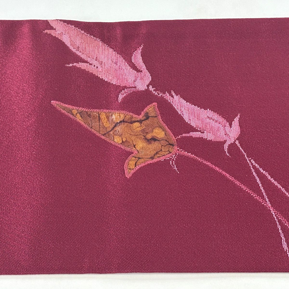 【美品】 名古屋帶 優品級 有落款 關西仕立 草花紋 深紅 純蠶絲