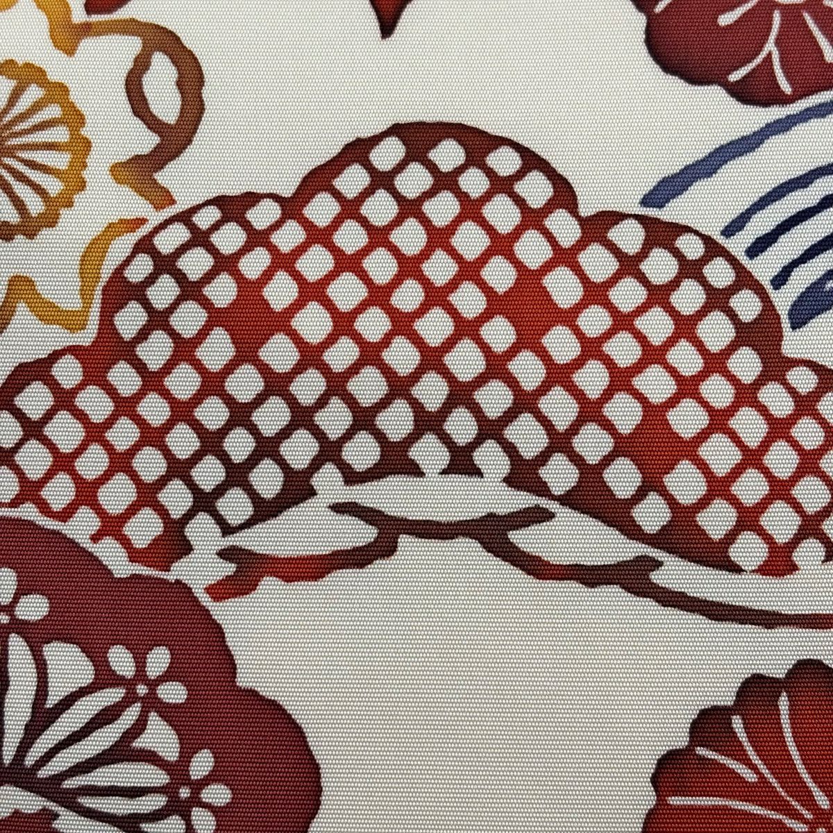 【美品】 名古屋帶 優品級 松樹竹子梅花 菊花 奶油色 純蠶絲
