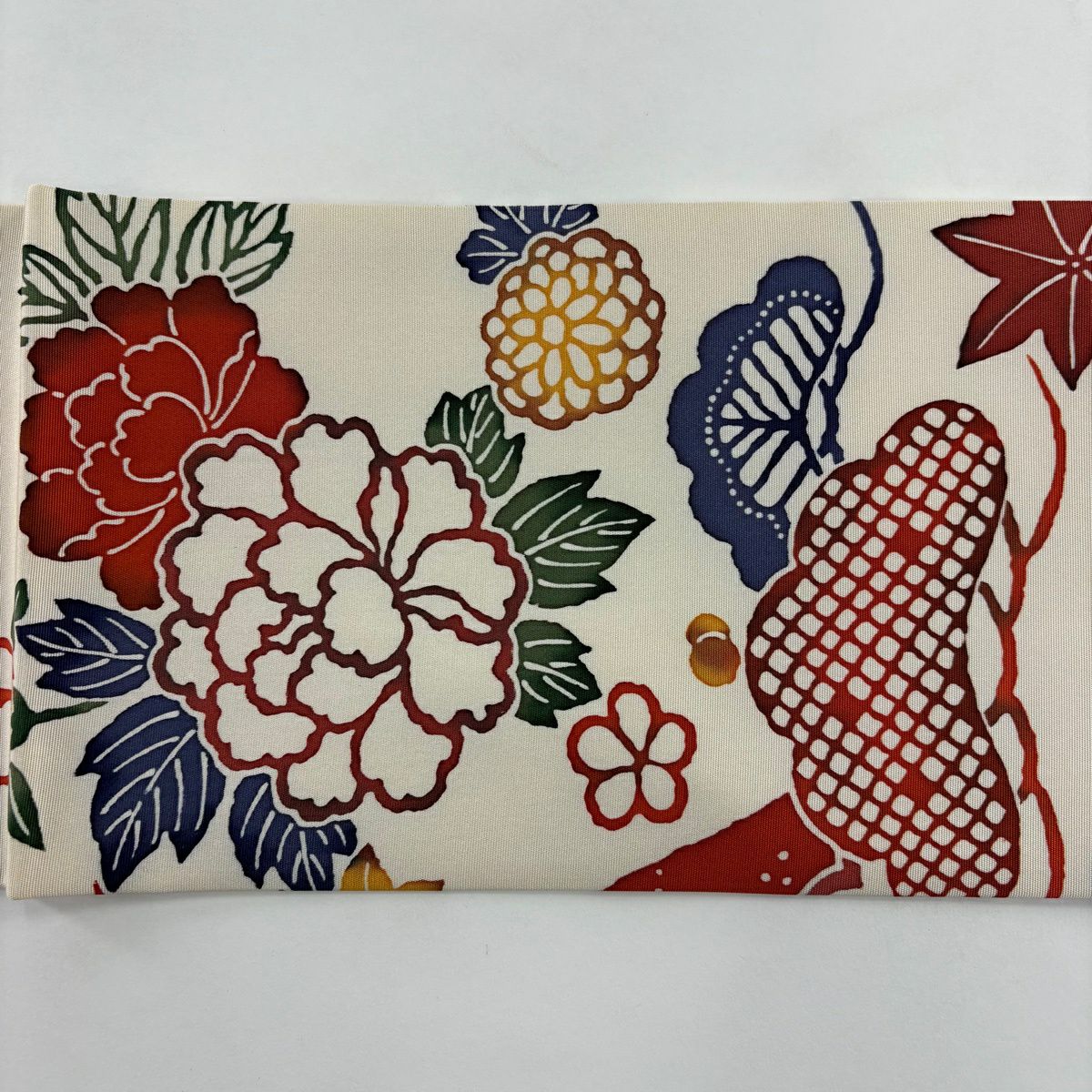 【美品】 名古屋帶 優品級 松樹竹子梅花 菊花 奶油色 純蠶絲