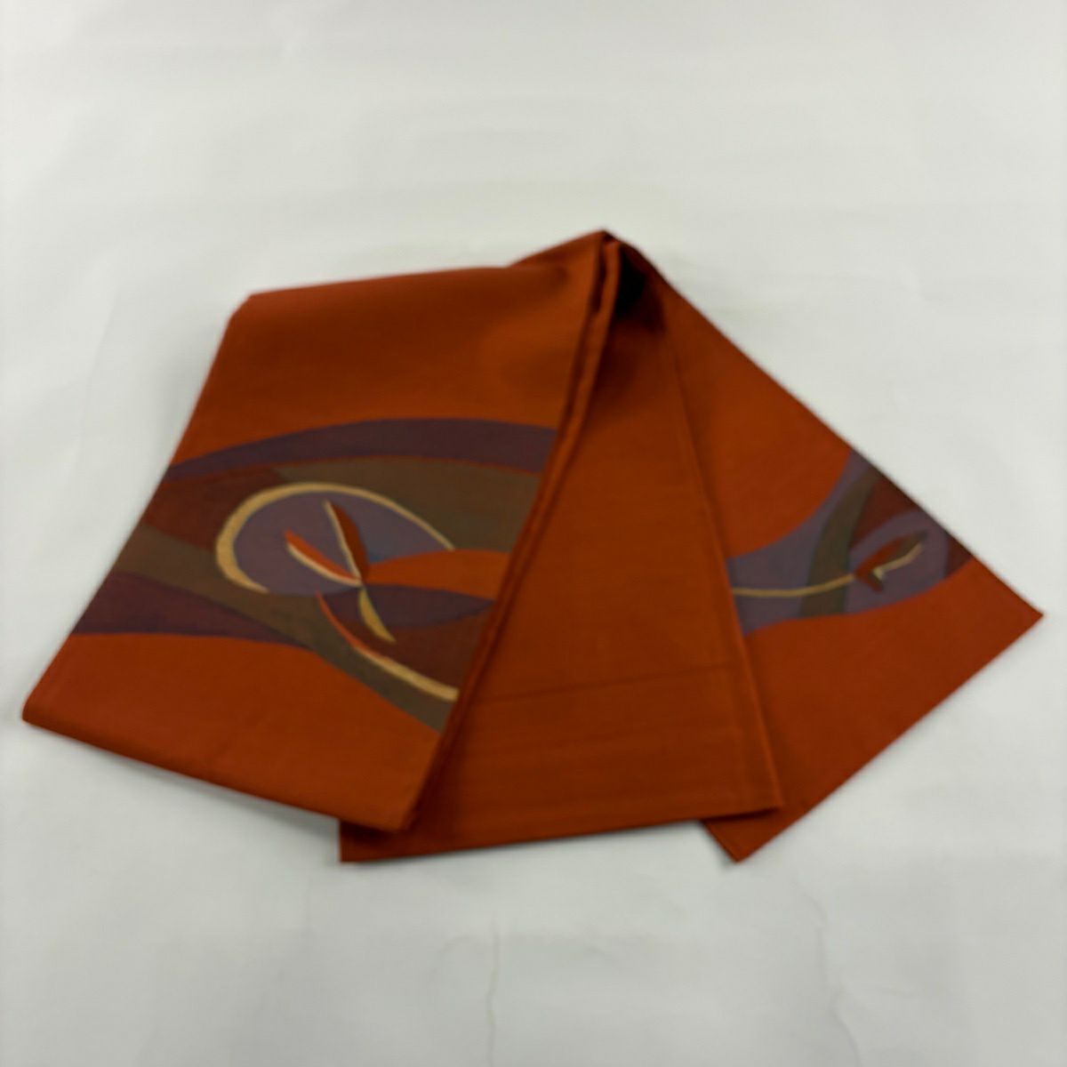 【美品】 袋帶 優品級 幾何學圖案 金金箔 紅茶 お太鼓圖案 純蠶絲