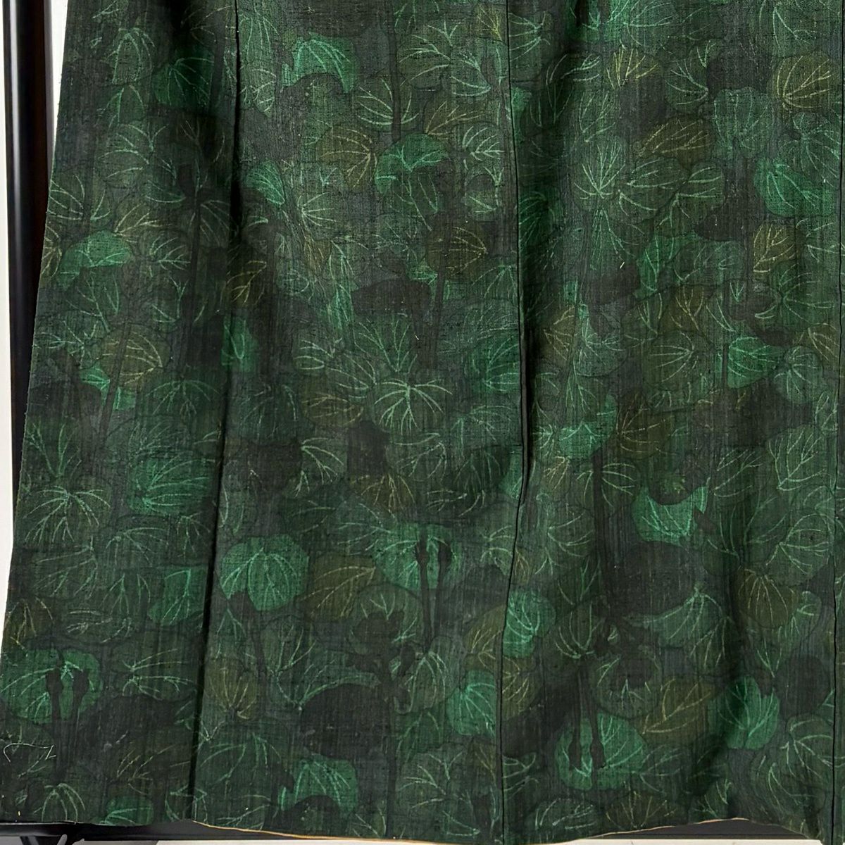 【美品】 紬織 身長158cm 袖長63.5cm S 雙層 葉柄 深綠 純蠶絲 優品級
