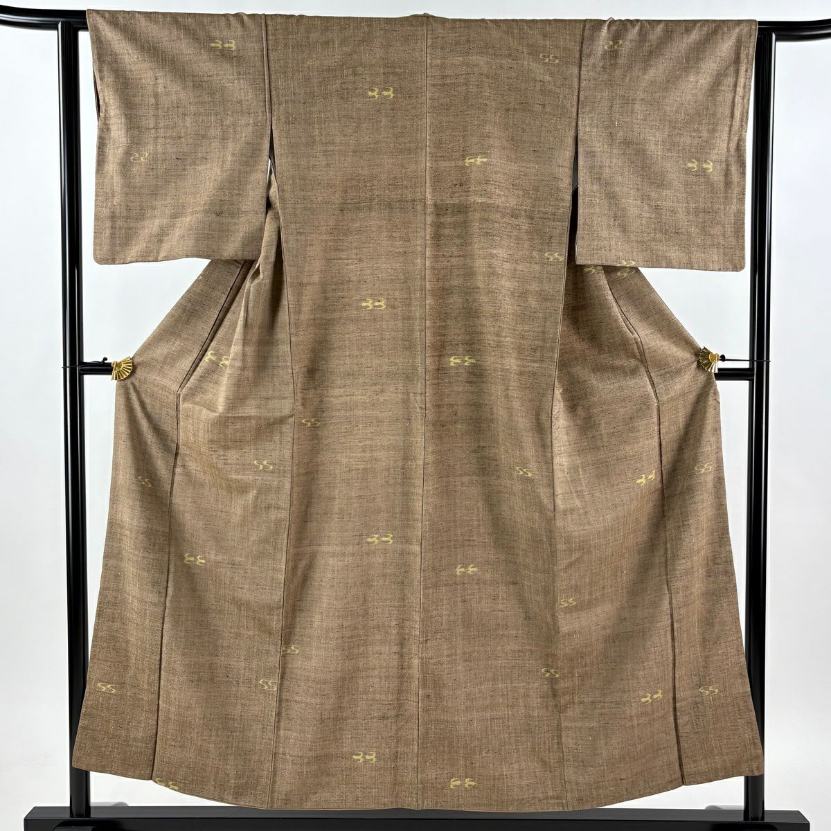 紬織 身長153.5cm 袖長62.5cm S 雙層 鈕扣領 絣 茶 純蠶絲 優品級