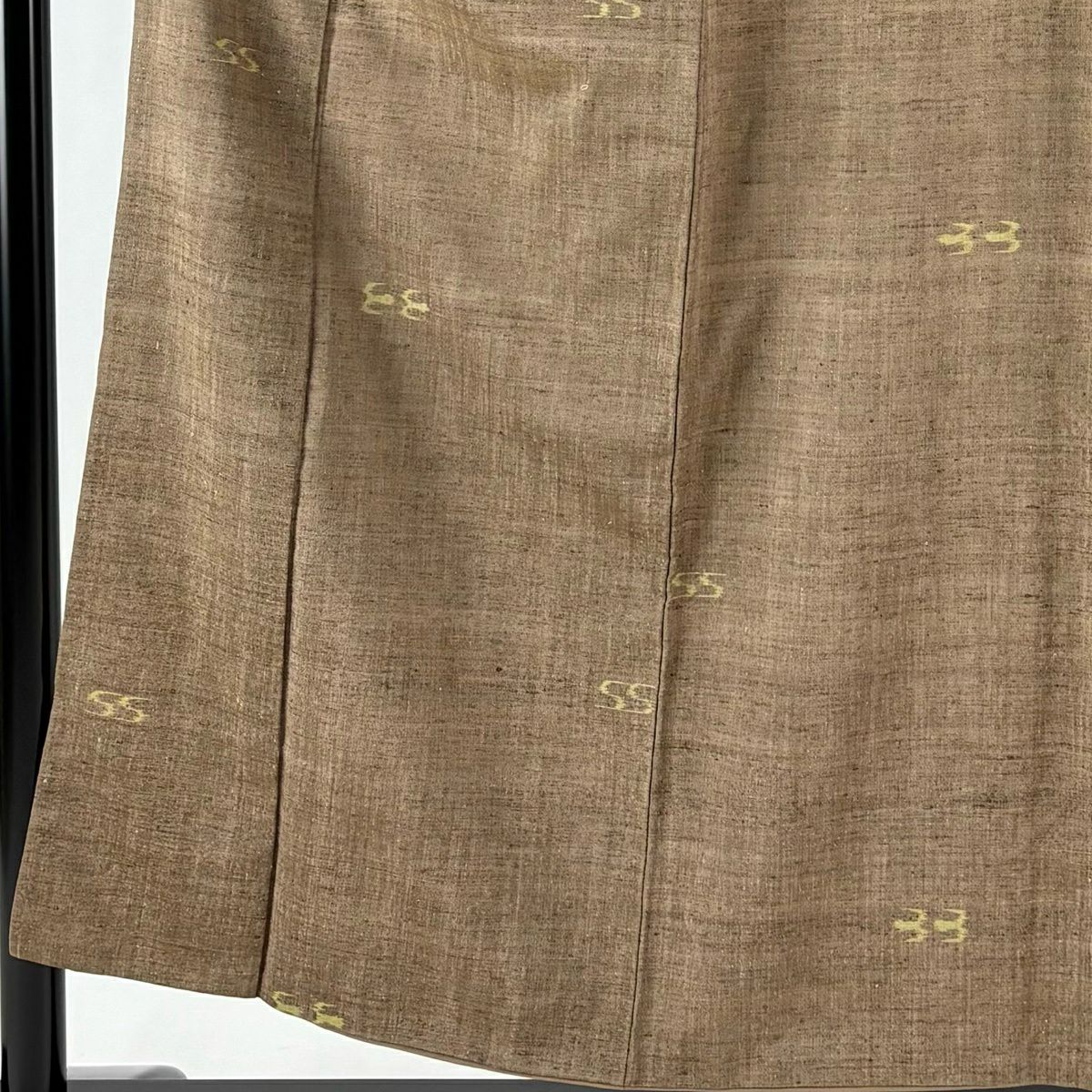 紬織 身長153.5cm 袖長62.5cm S 雙層 鈕扣領 絣 茶 純蠶絲 優品級