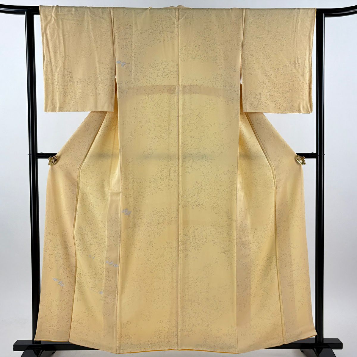 小紋 身長159cm 袖長61cm S 雙層 葉柄 黃色 純蠶絲 優品級