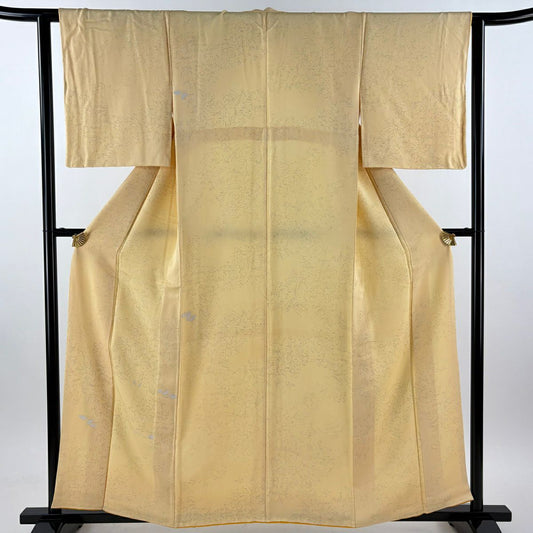 小紋 身長159cm 袖長61cm S 雙層 葉柄 黃色 純蠶絲 優品級
