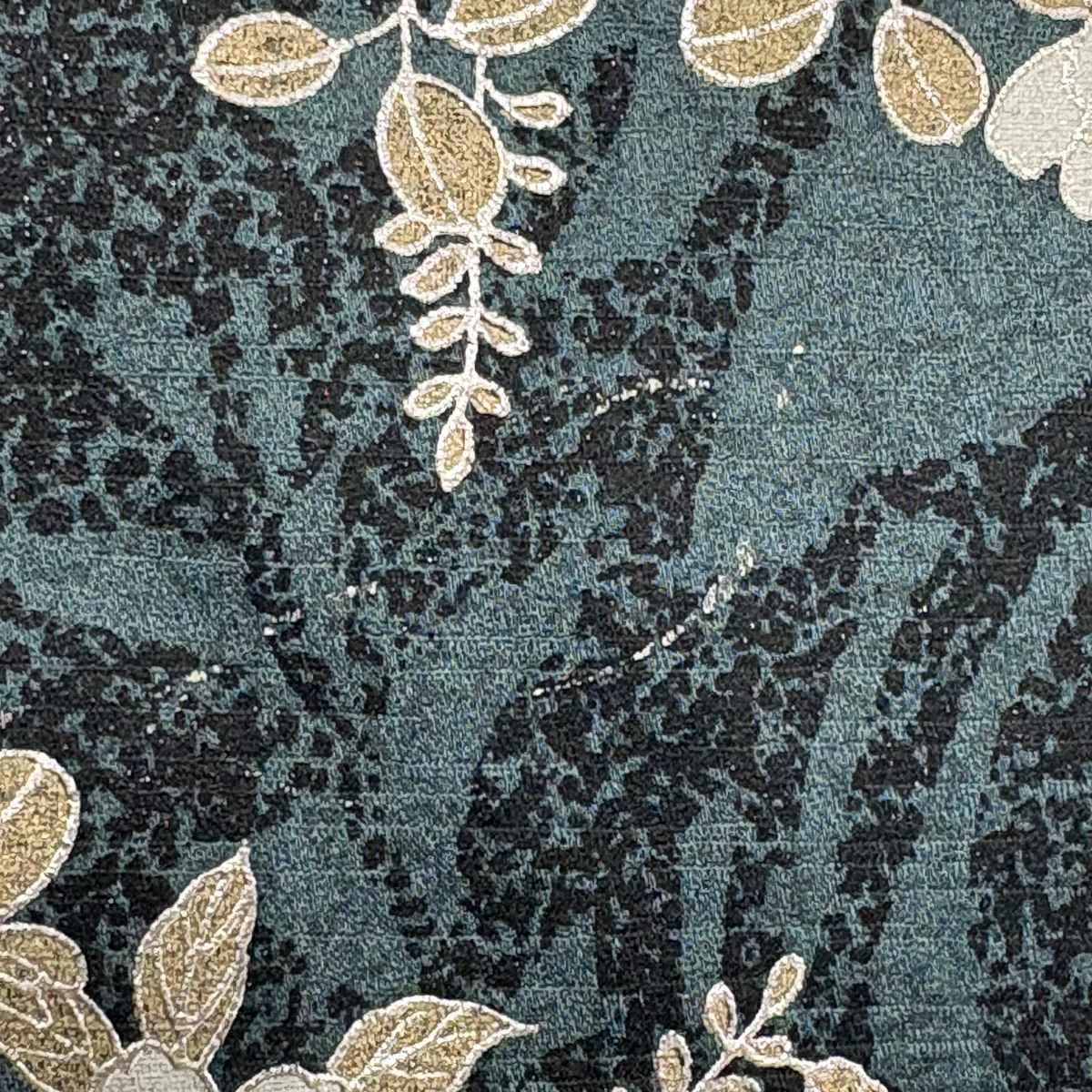 付下 身長161.5cm 袖長65cm M 雙層 扇子面 草花紋刺繡 金銀彩 青綠 純蠶絲 優品級