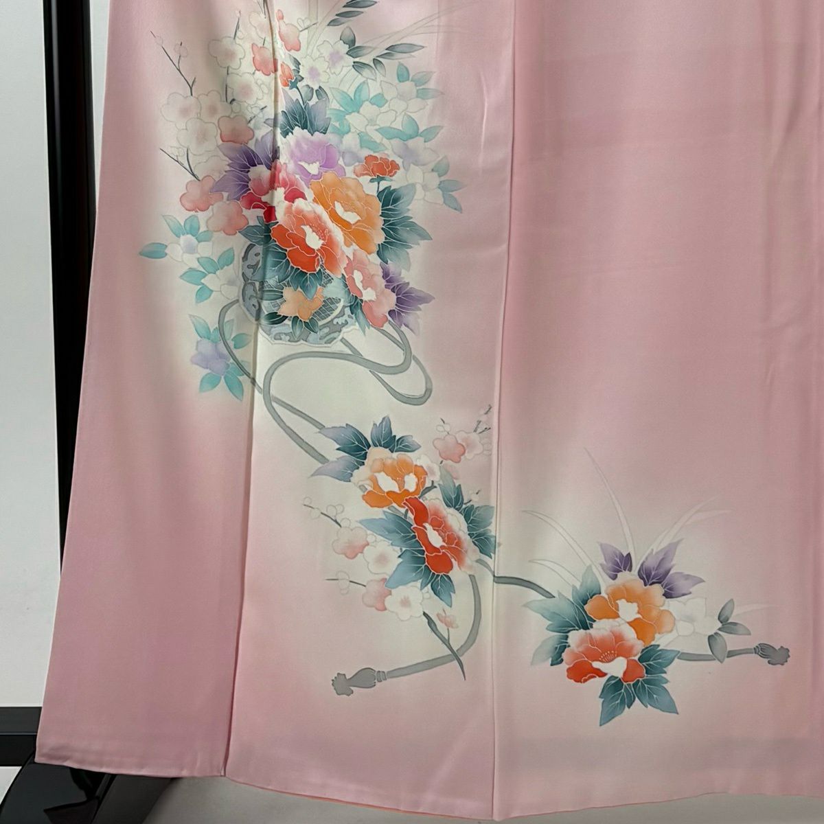 付下 身長162cm 袖長63cm S 雙層 草花紋紋 鏡裏文 染分 ぼかし 粉紅 純蠶絲 優品級