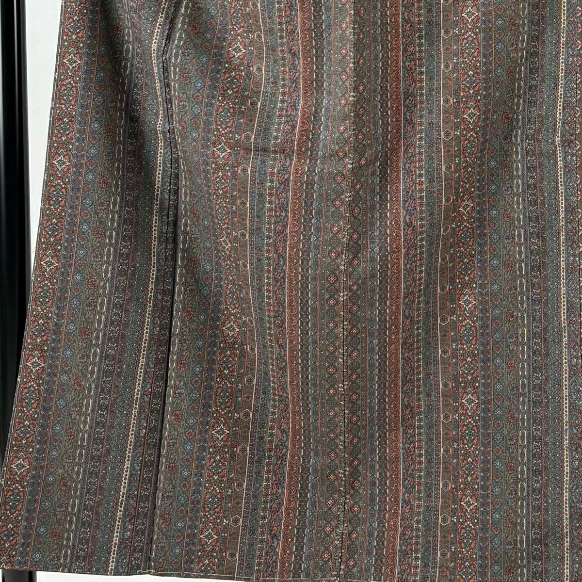【美品】 小紋 身長154cm 袖長62cm S 雙層 紬織織 草花紋紋 華紋 深綠 純蠶絲 優品級