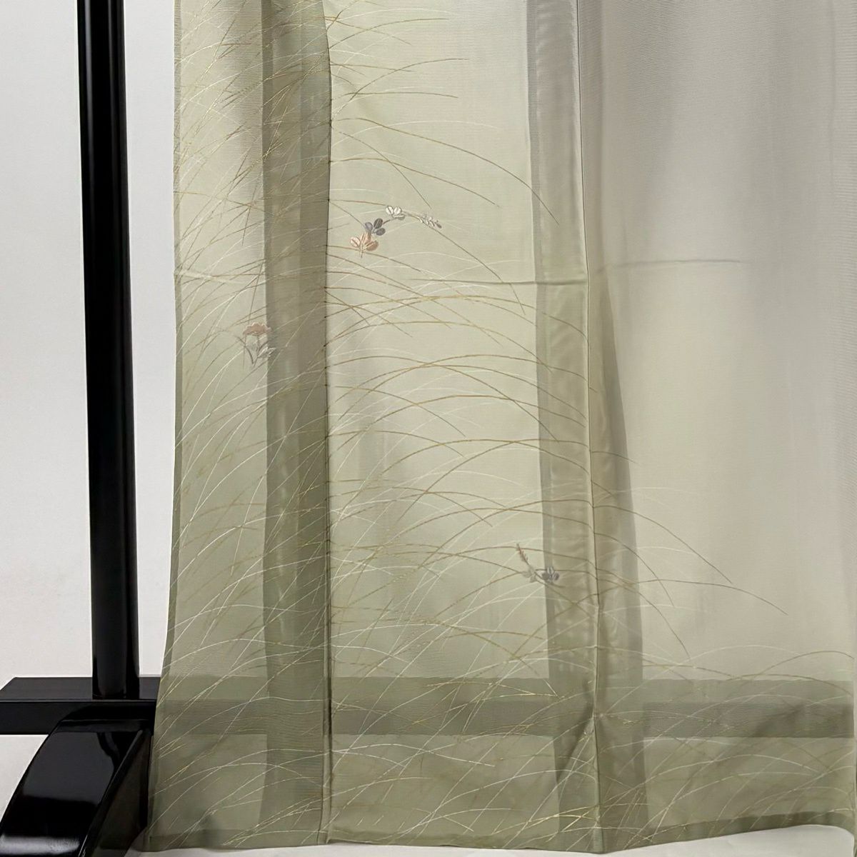 訪問服 身長170.5cm 袖長64cm M 薄物 絽 萩 芝 刺繡 金彩裝飾 灰 純蠶絲 優品級