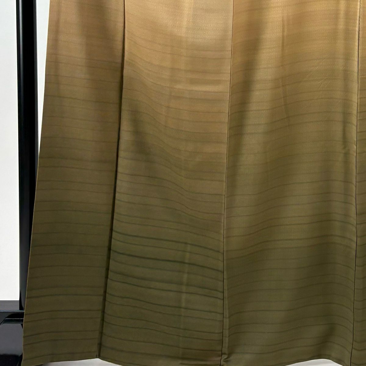 付下 身長167cm 袖長66cm M 雙層 有落款 縞紋 裾漸變 薄茶 純蠶絲 優品級