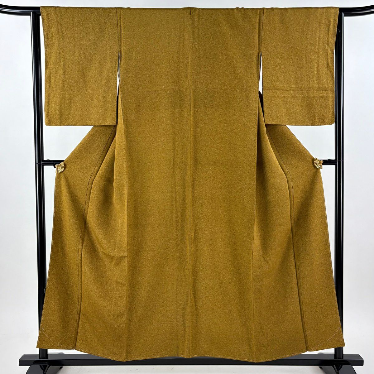 【美品】 小紋 身長154.5cm 袖長64cm M 雙層 鈴乃屋 幾何學 黃土 純蠶絲 優品級