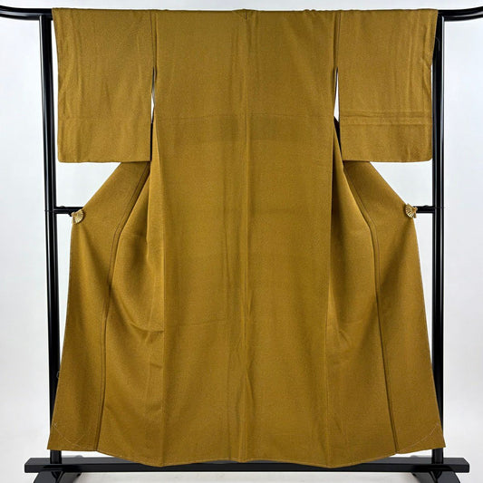【美品】 小紋 身長154.5cm 袖長64cm M 雙層 鈴乃屋 幾何學 黃土 純蠶絲 優品級