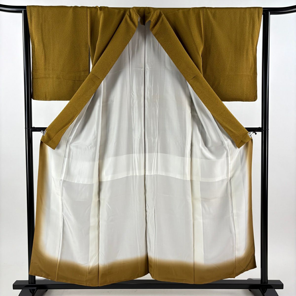 【美品】 小紋 身長154.5cm 袖長64cm M 雙層 鈴乃屋 幾何學 黃土 純蠶絲 優品級