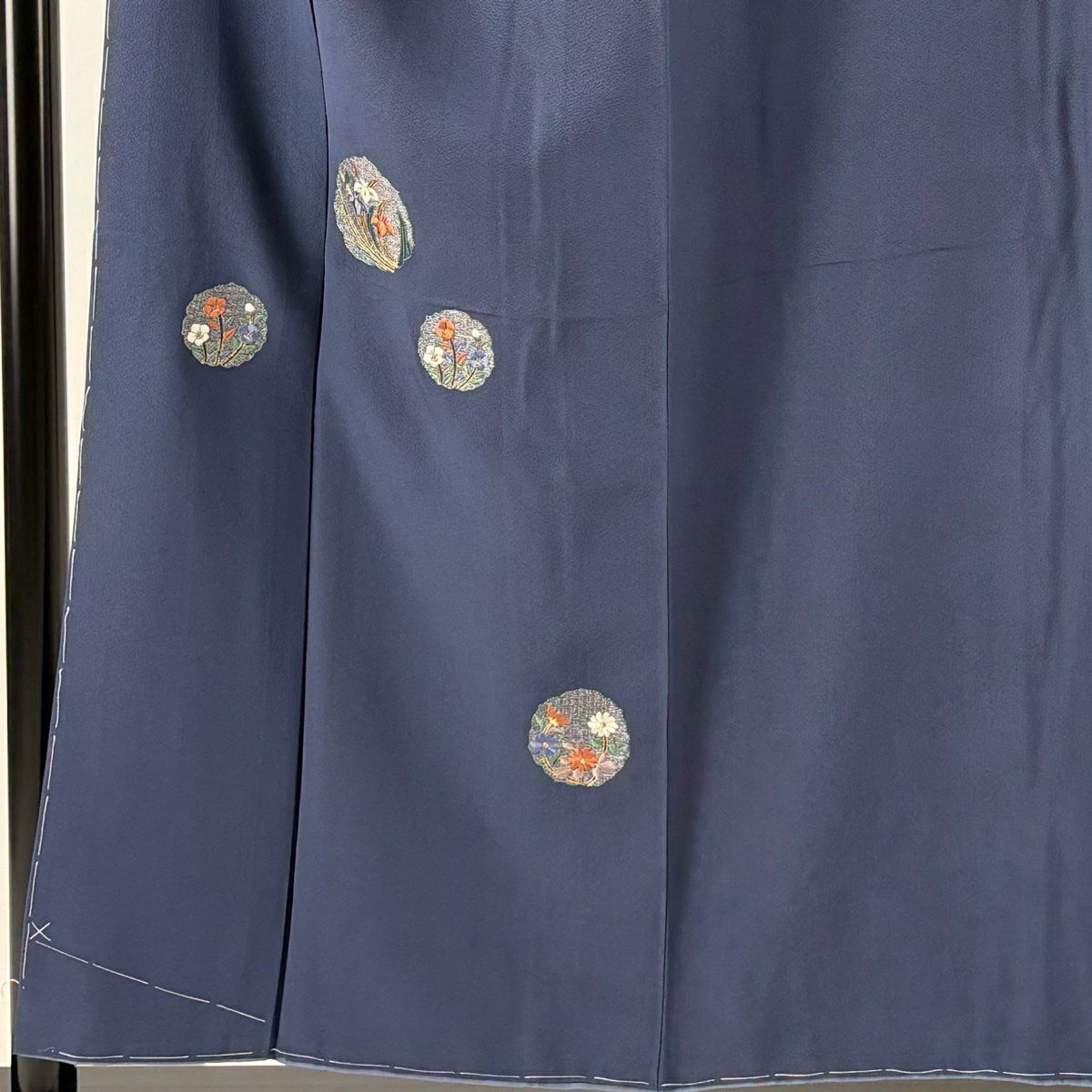 付下 身長156cm 袖長64cm M 雙層 鈴乃屋 草花紋刺繡 金銀彩 青紫 純蠶絲 優品級