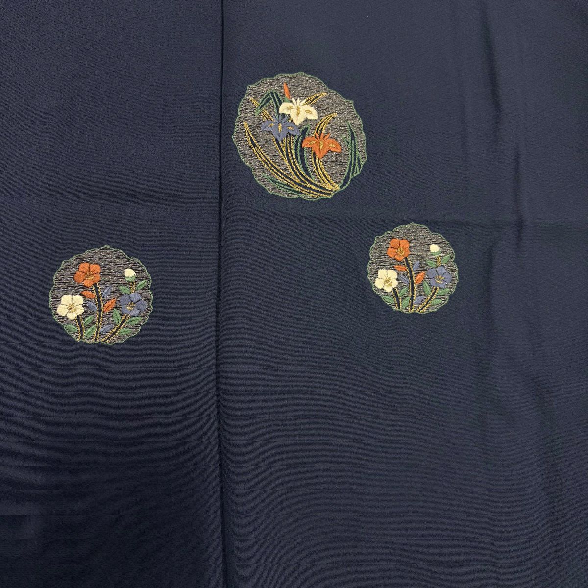 付下 身長156cm 袖長64cm M 雙層 鈴乃屋 草花紋刺繡 金銀彩 青紫 純蠶絲 優品級