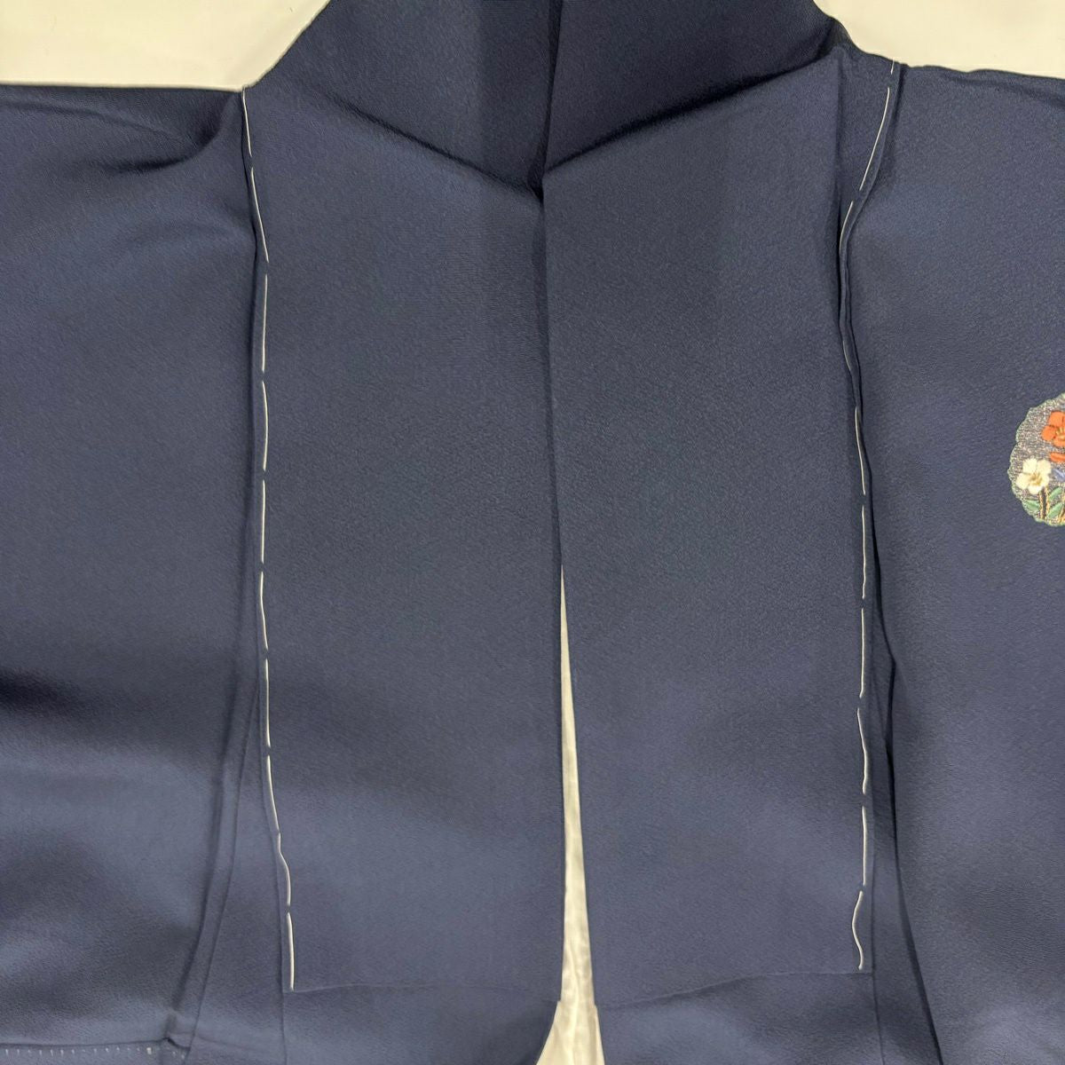 付下 身長156cm 袖長64cm M 雙層 鈴乃屋 草花紋刺繡 金銀彩 青紫 純蠶絲 優品級