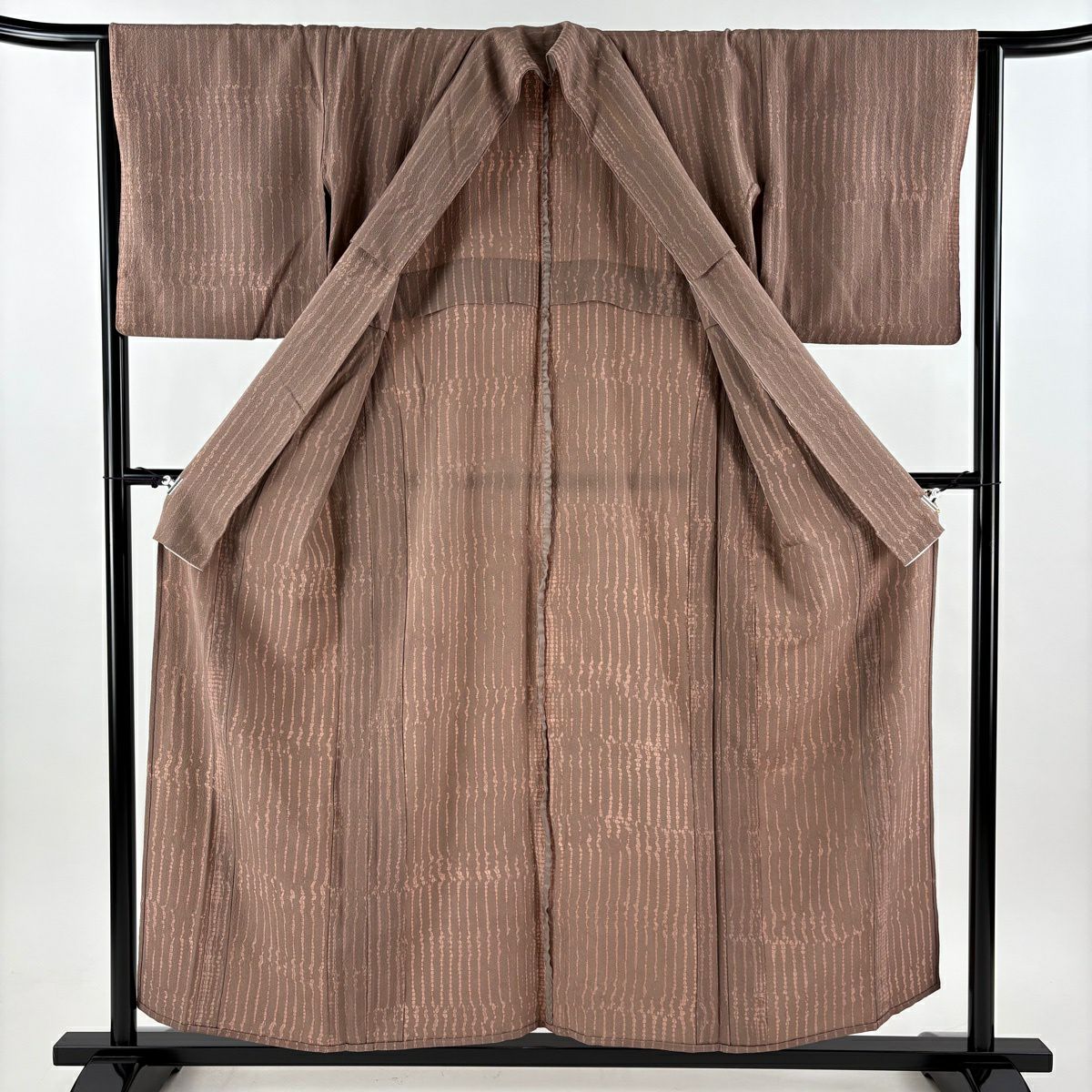 小紋 身長153.5cm 袖長65cm M 單層 縱條 幾何學 小豆色 純蠶絲 優品級