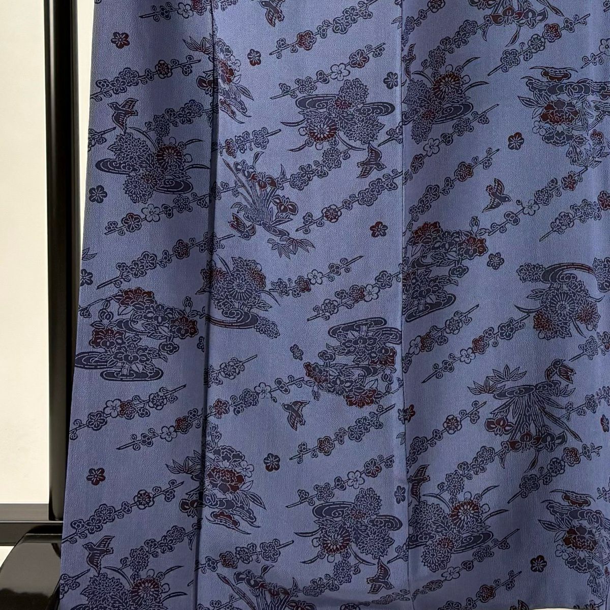 小紋 身長167cm 袖長65.5cm M 雙層 枝梅花 流水 絞染 深藍 純蠶絲 優品級