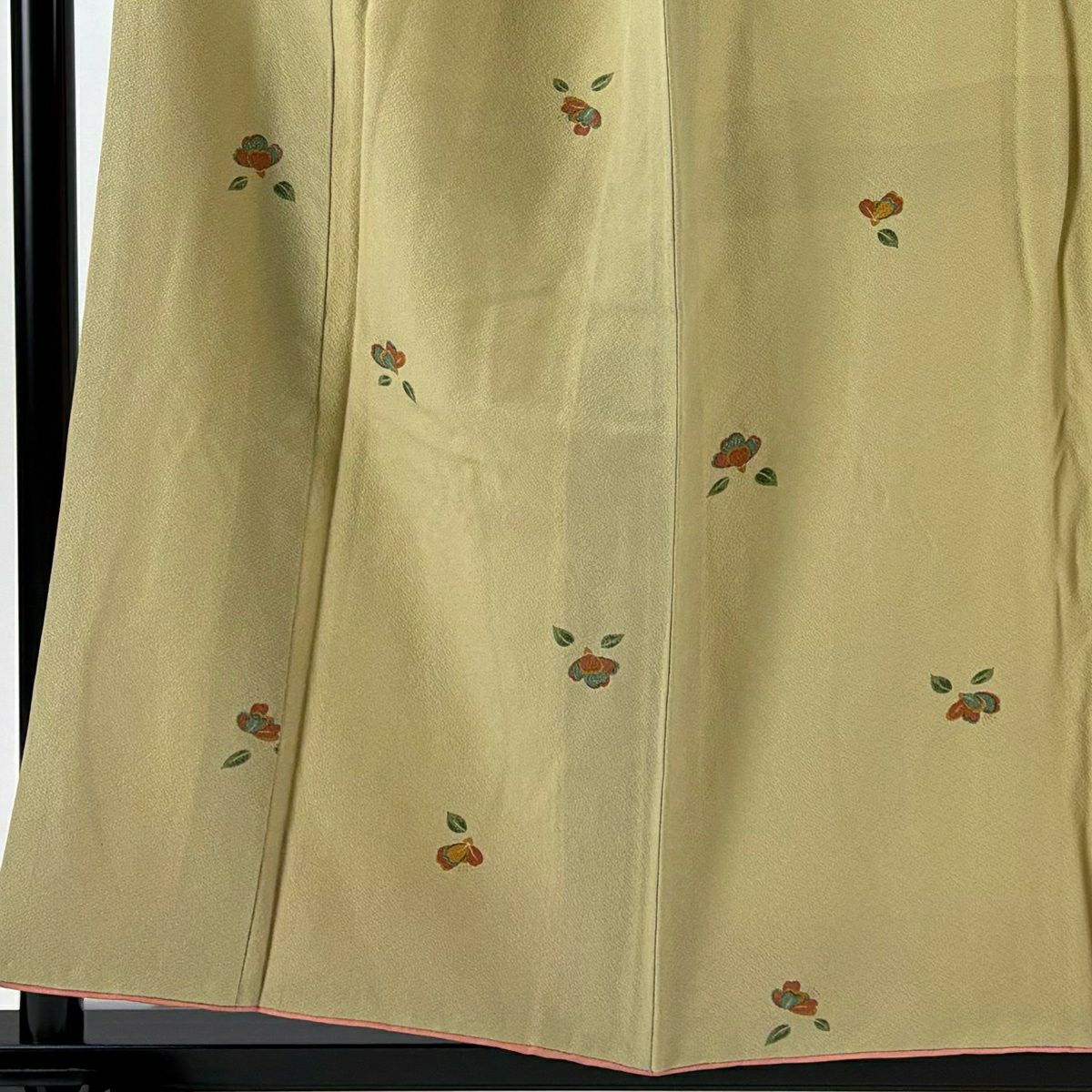 小紋 身長154cm 袖長64.5cm M 雙層 草花紋紋 金彩裝飾 芥末色 純蠶絲 優品級