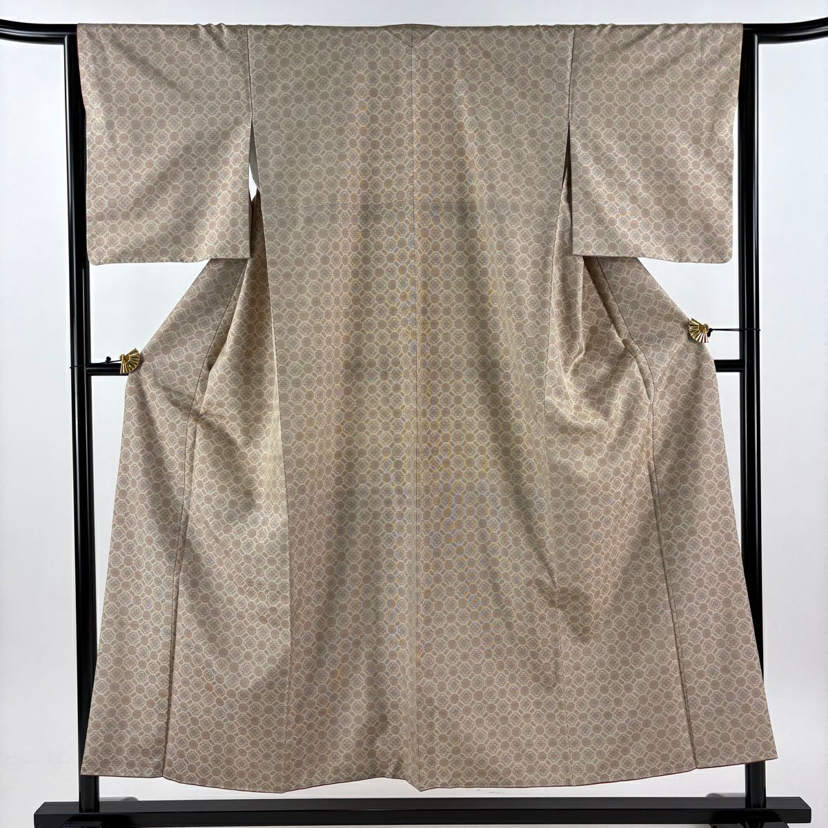 【美品】 紬織 身長153.5cm 袖長64cm M 雙層 幾何學 薄茶 純蠶絲 優品級