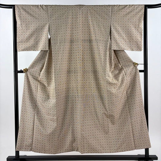 【美品】 紬織 身長153.5cm 袖長64cm M 雙層 幾何學 薄茶 純蠶絲 優品級