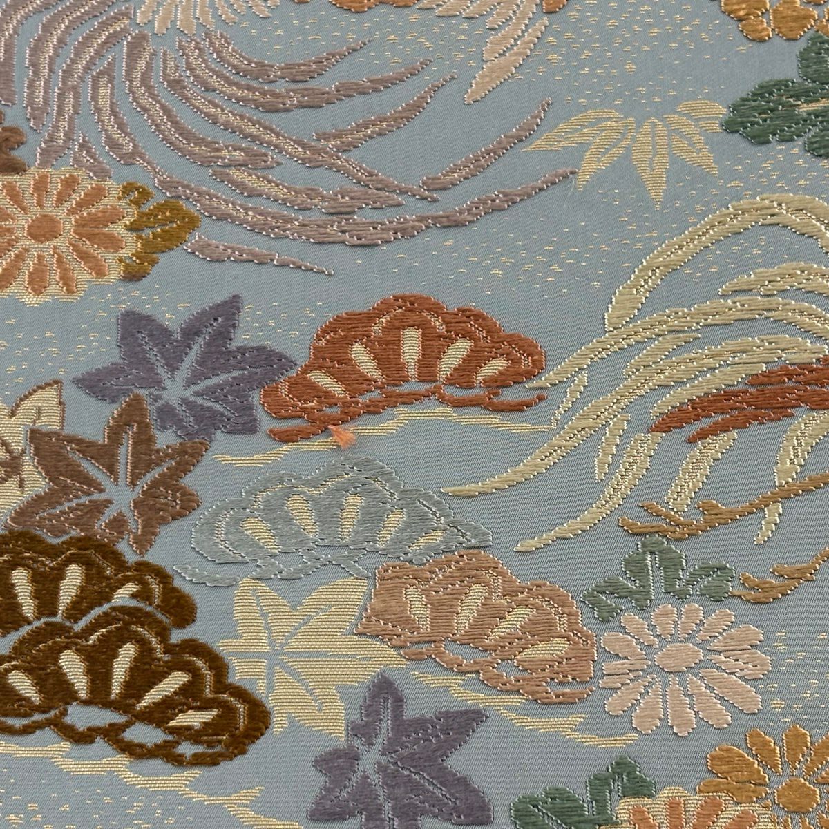 袋帶 秀品級 關西仕立 雛鳳凰 松樹竹子梅花 唐織 金金箔 灰色 六通 純蠶絲