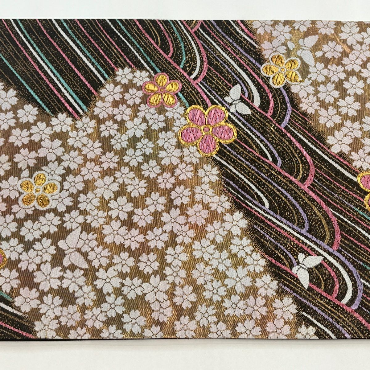 【美品】 袋帶 優品級 振袖禮服禮服用 關西仕立 紅梅花 波紋 唐織 金銀彩 金色 六通 純蠶絲