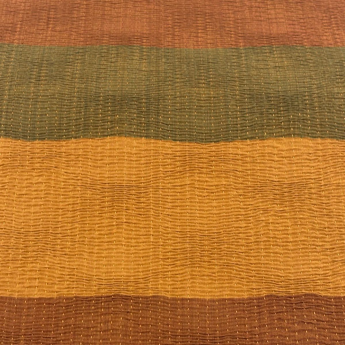 【美品】 袋帶 秀品級 段紋 茶 六通 純蠶絲
