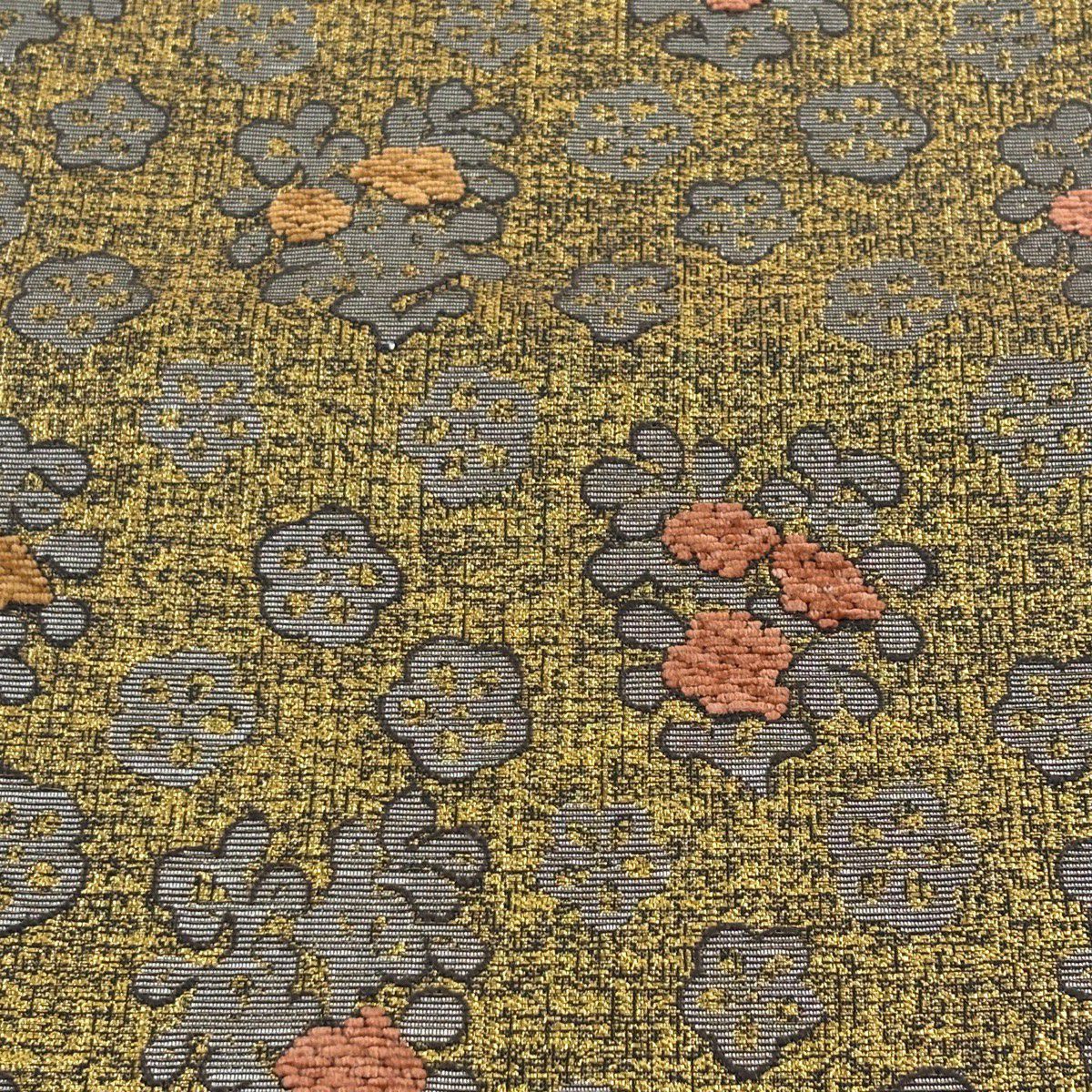 【美品】 袋帶 秀品級 草花紋紋 梅花 金絲 金金箔 金 六通 純蠶絲