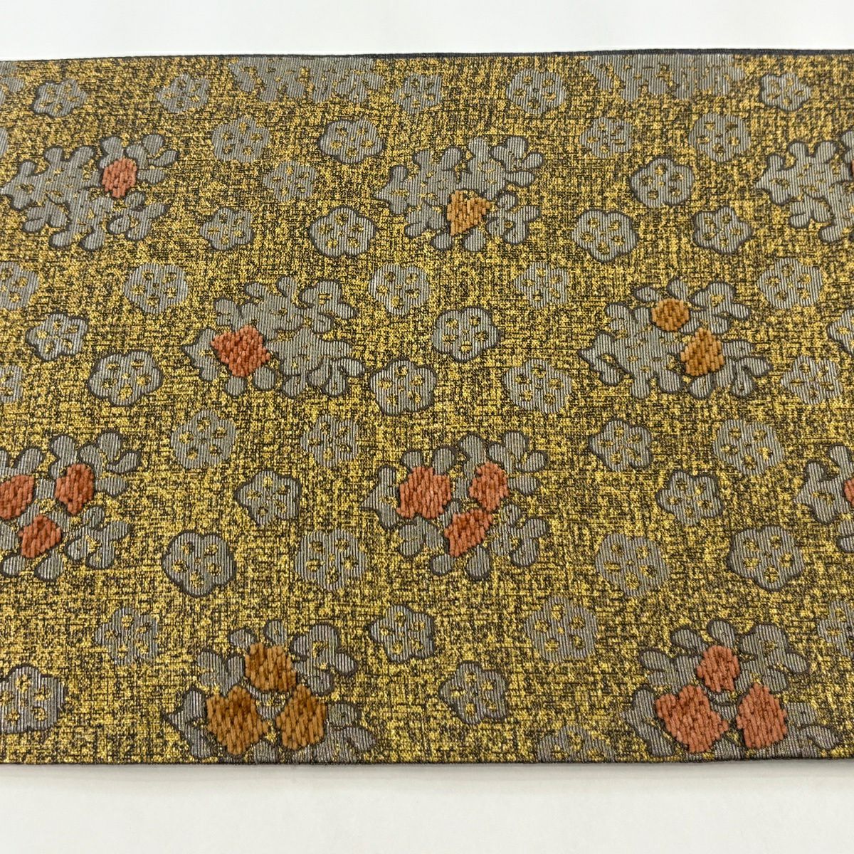【美品】 袋帶 秀品級 草花紋紋 梅花 金絲 金金箔 金 六通 純蠶絲