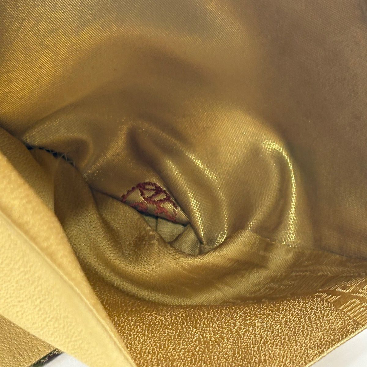 【美品】 袋帶 秀品級 有落款 幾何學 金金箔 唐織 金色 六通 純蠶絲