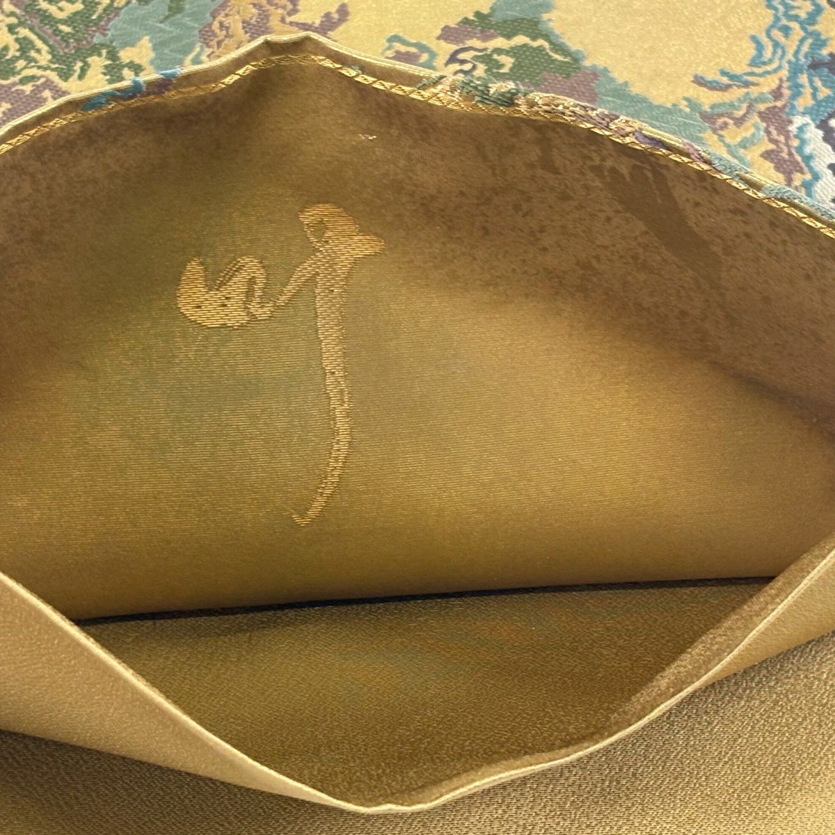 【美品】 袋帶 秀品級 有落款 幾何學 金金箔 唐織 金色 六通 純蠶絲