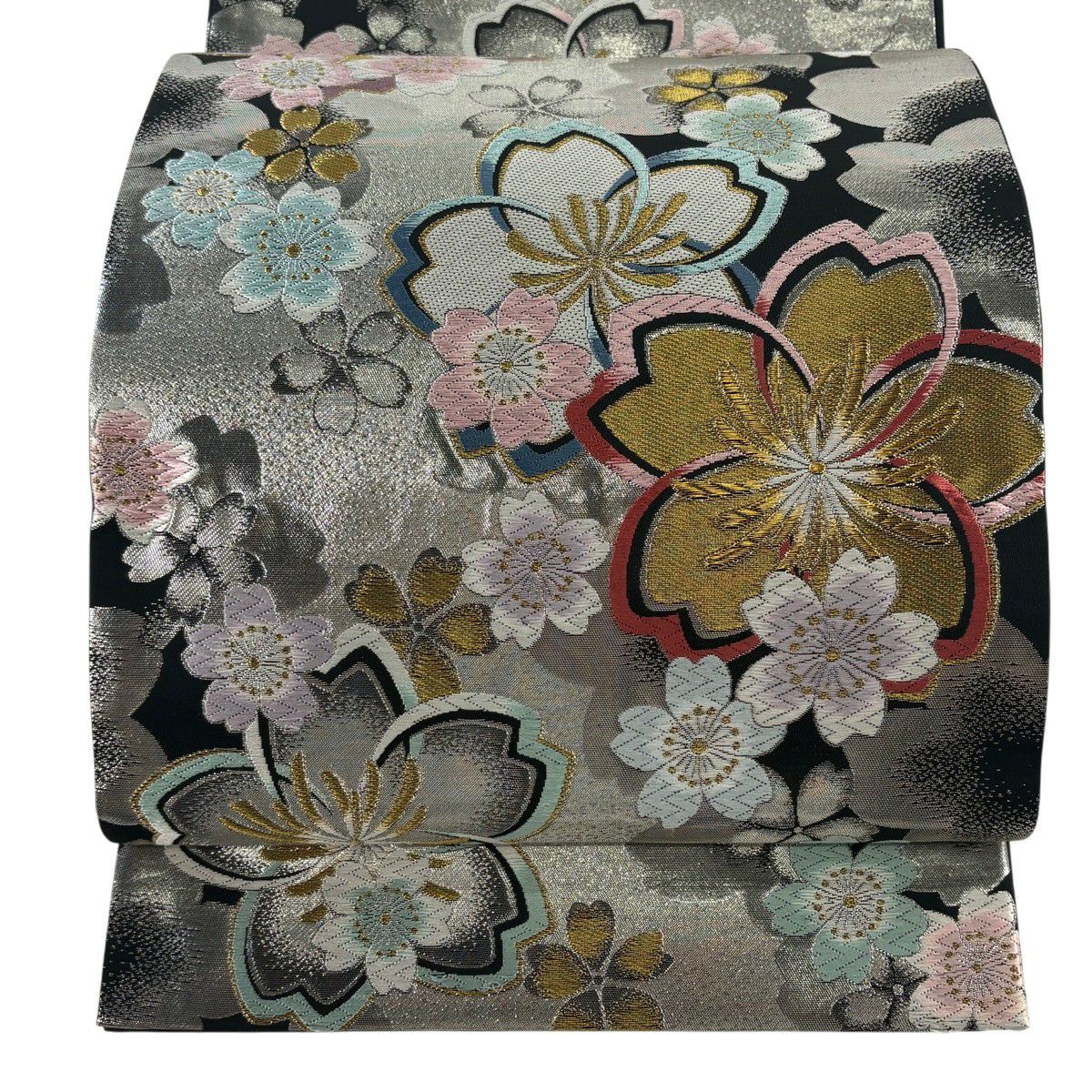 【美品】 袋帶 秀品級 振袖禮服禮服用 櫻花 唐織 金銀線 銀色 全通 純蠶絲