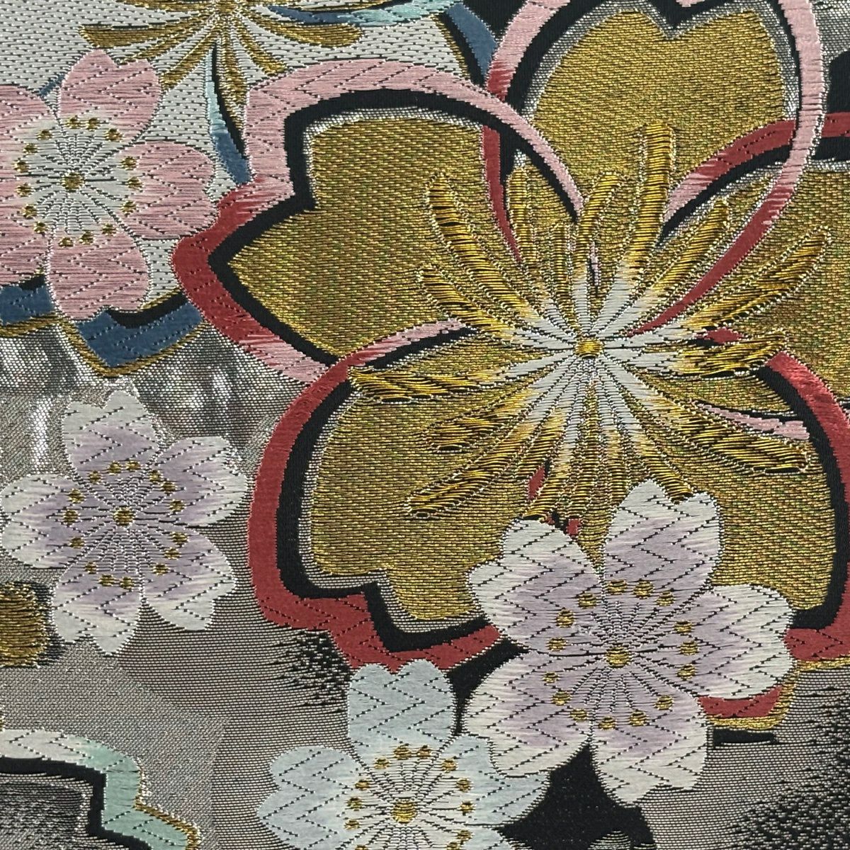 【美品】 袋帶 秀品級 振袖禮服禮服用 櫻花 唐織 金銀線 銀色 全通 純蠶絲