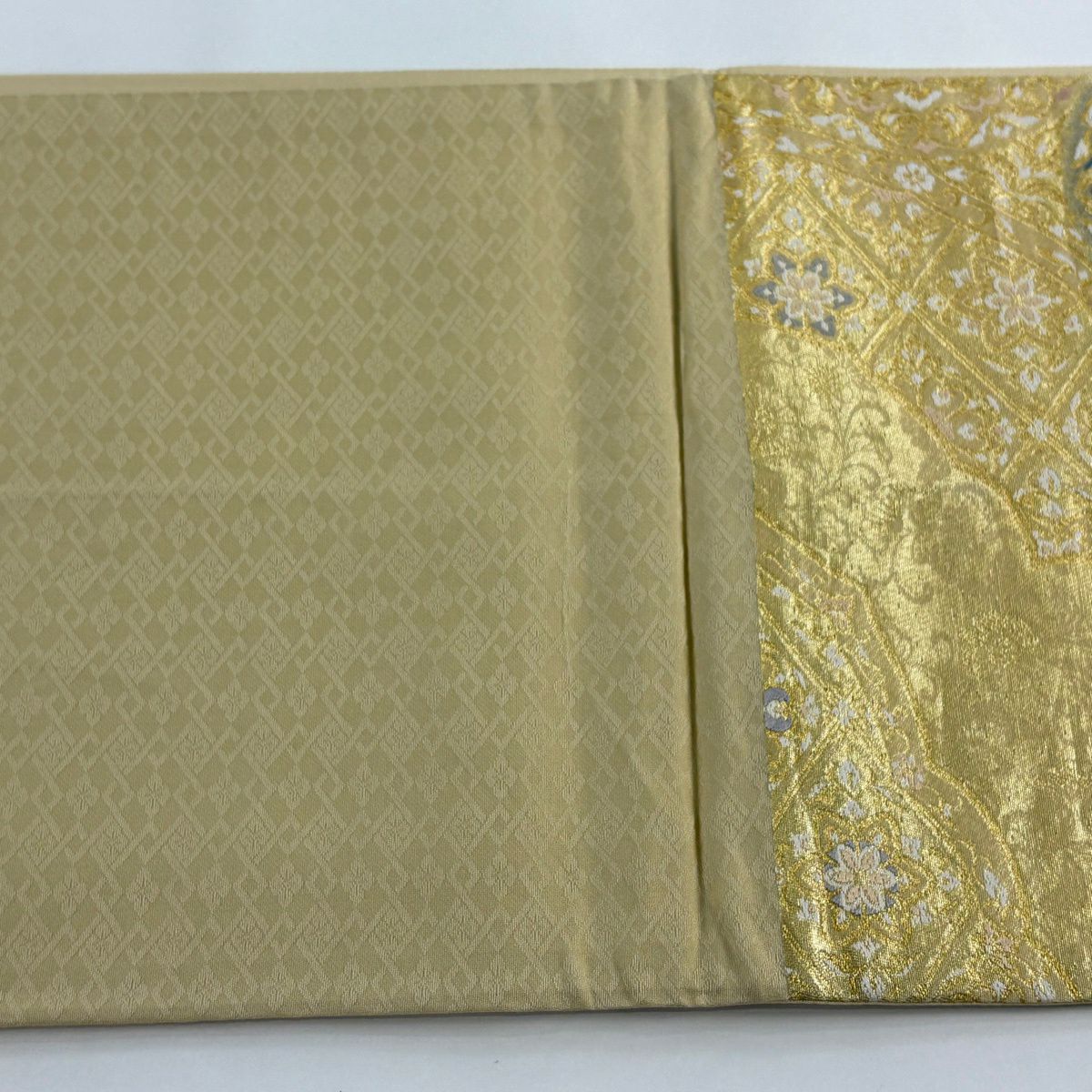 【美品】 袋帶 秀品級 華紋 鳥 金絲 金金箔 金色 六通 純蠶絲