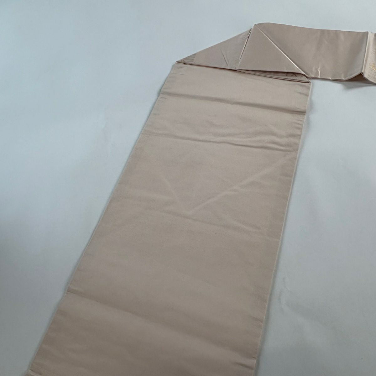 【美品】名古屋帶 秀品級 竹子葉 梅花花 金絲刺繡 淺粉色 純蠶絲