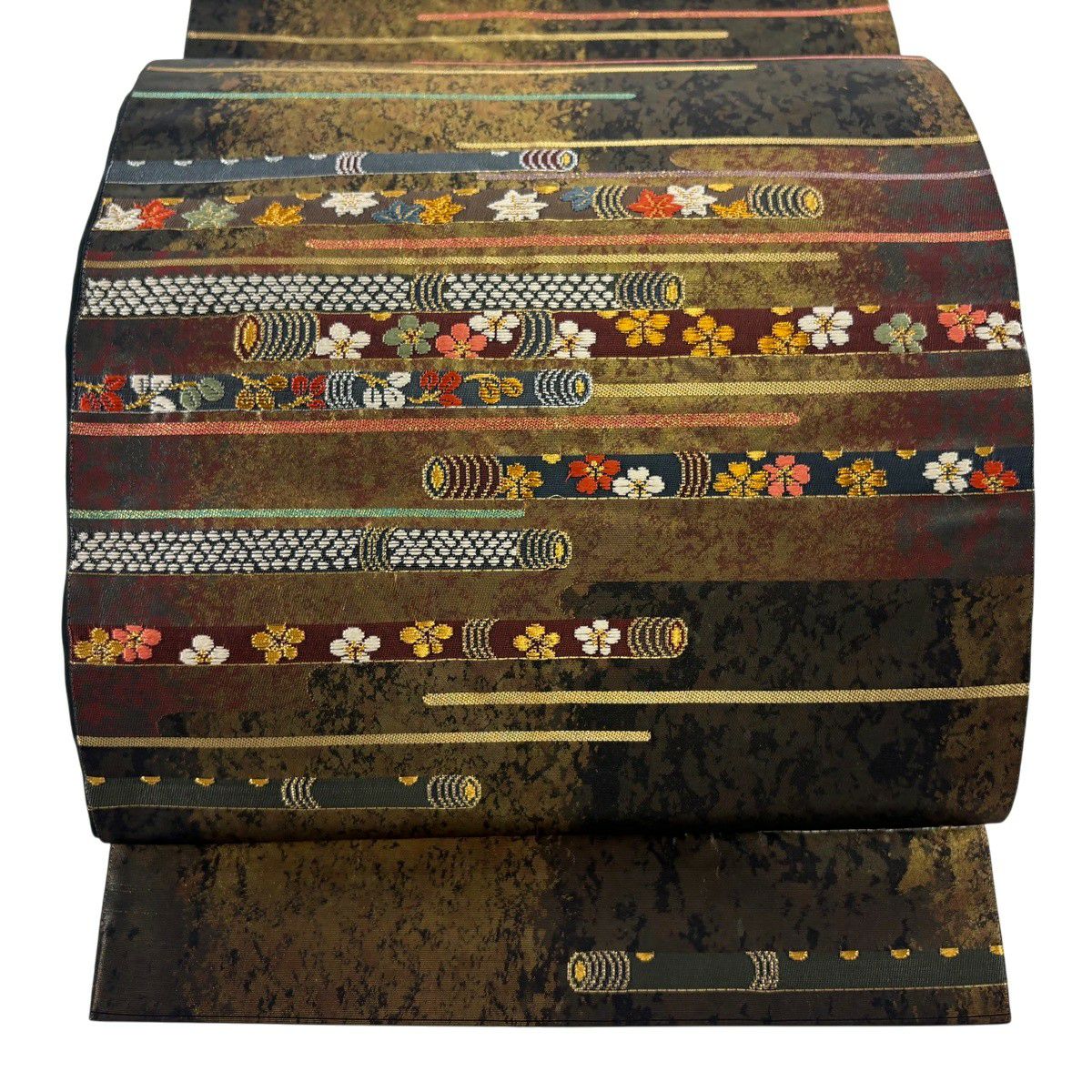 袋帶 秀品級 笛 梅花 金絲 金金箔 金茶 六通 純蠶絲