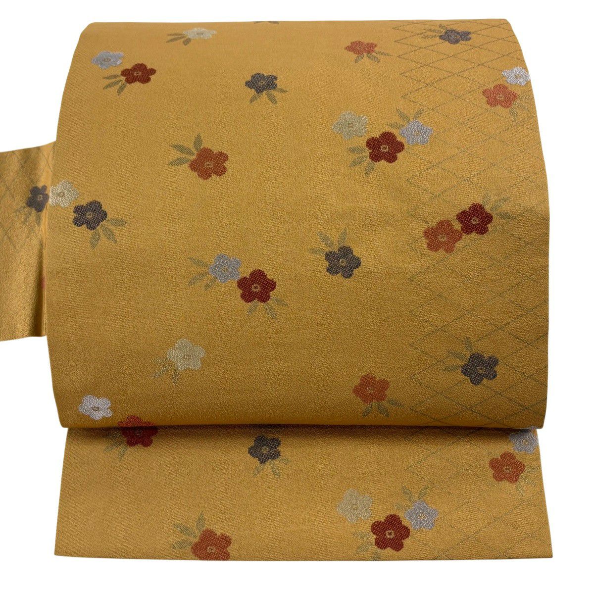 【美品】名古屋帶 秀品級 梅花 斜格紋 金金箔 山吹茶 純蠶絲