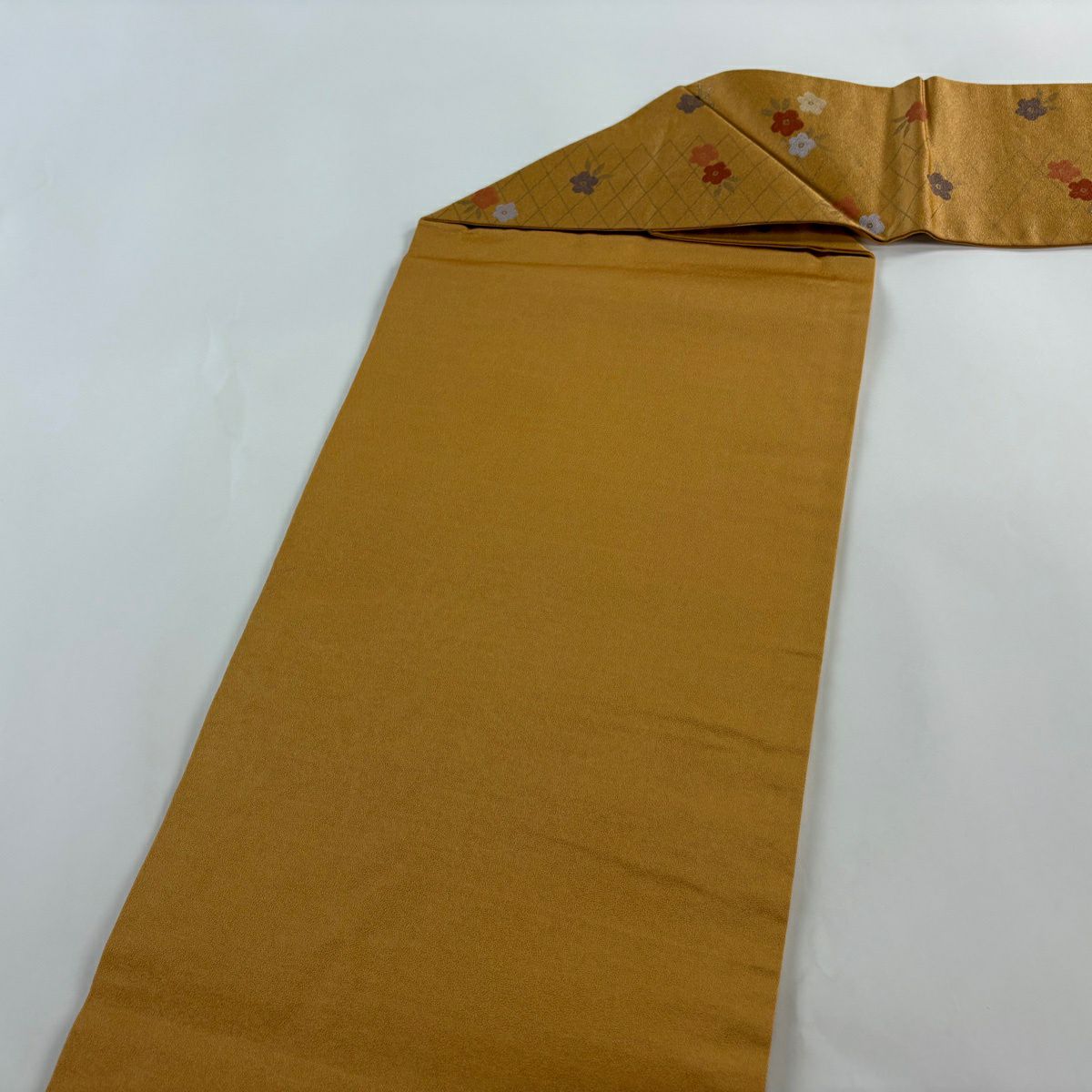 【美品】名古屋帶 秀品級 梅花 斜格紋 金金箔 山吹茶 純蠶絲