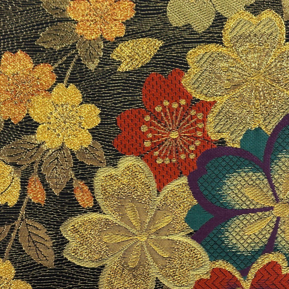 【美品】 袋帶 秀品級 櫻 花 金銀彩 金色 六通 純蠶絲
