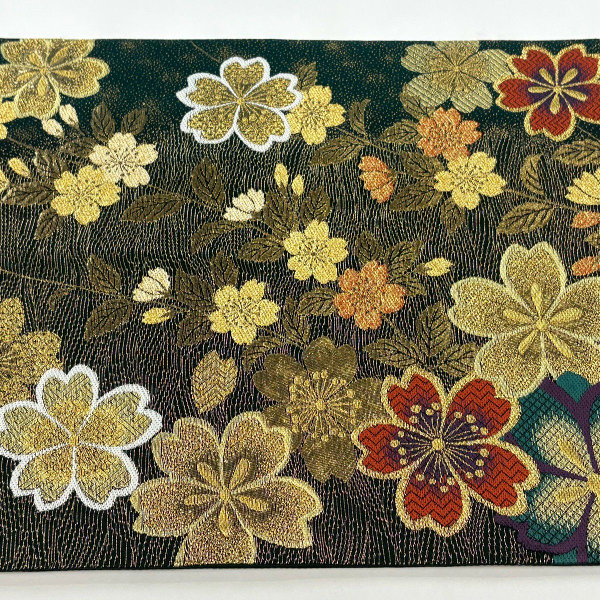 【美品】 袋帶 秀品級 櫻 花 金銀彩 金色 六通 純蠶絲