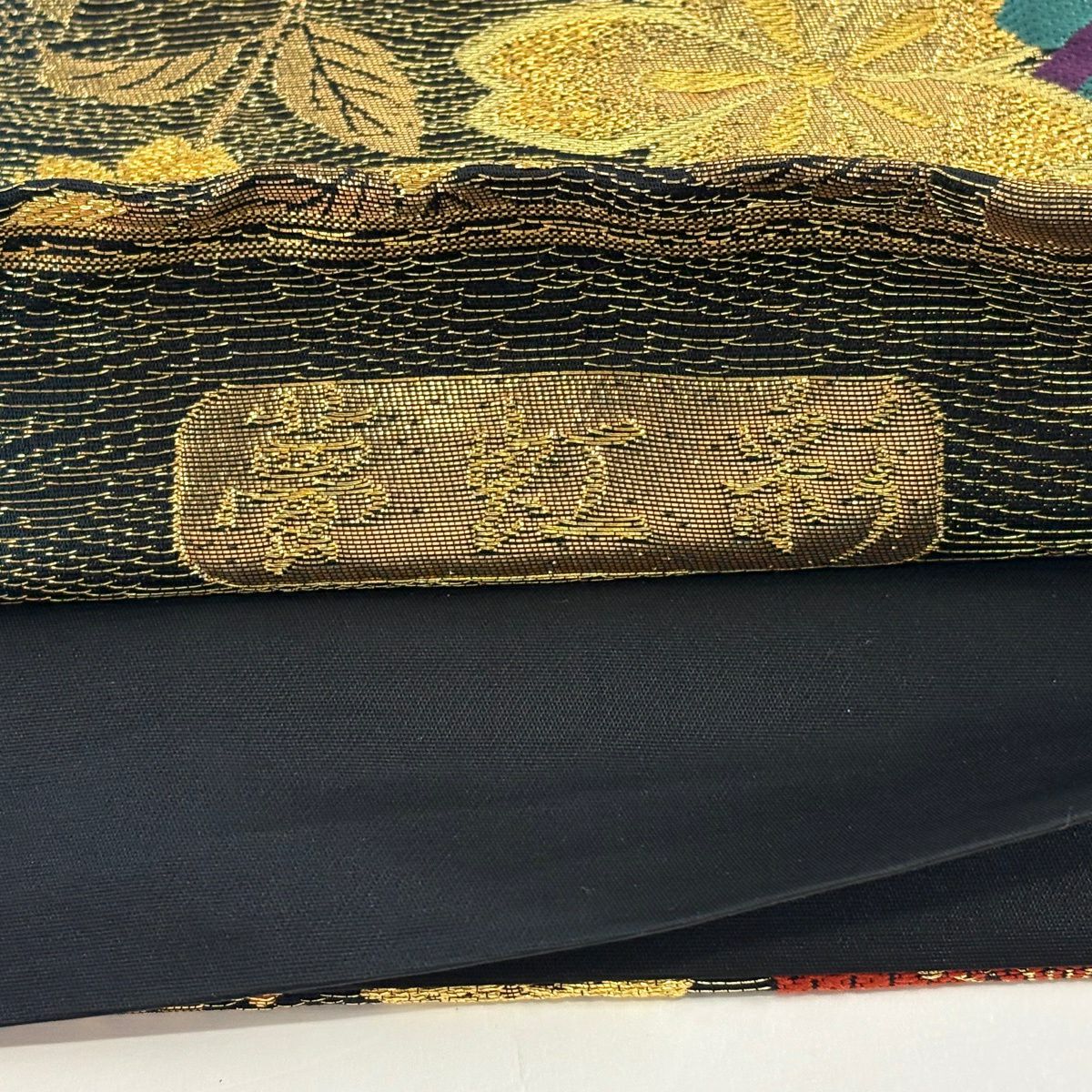 【美品】 袋帶 秀品級 櫻 花 金銀彩 金色 六通 純蠶絲