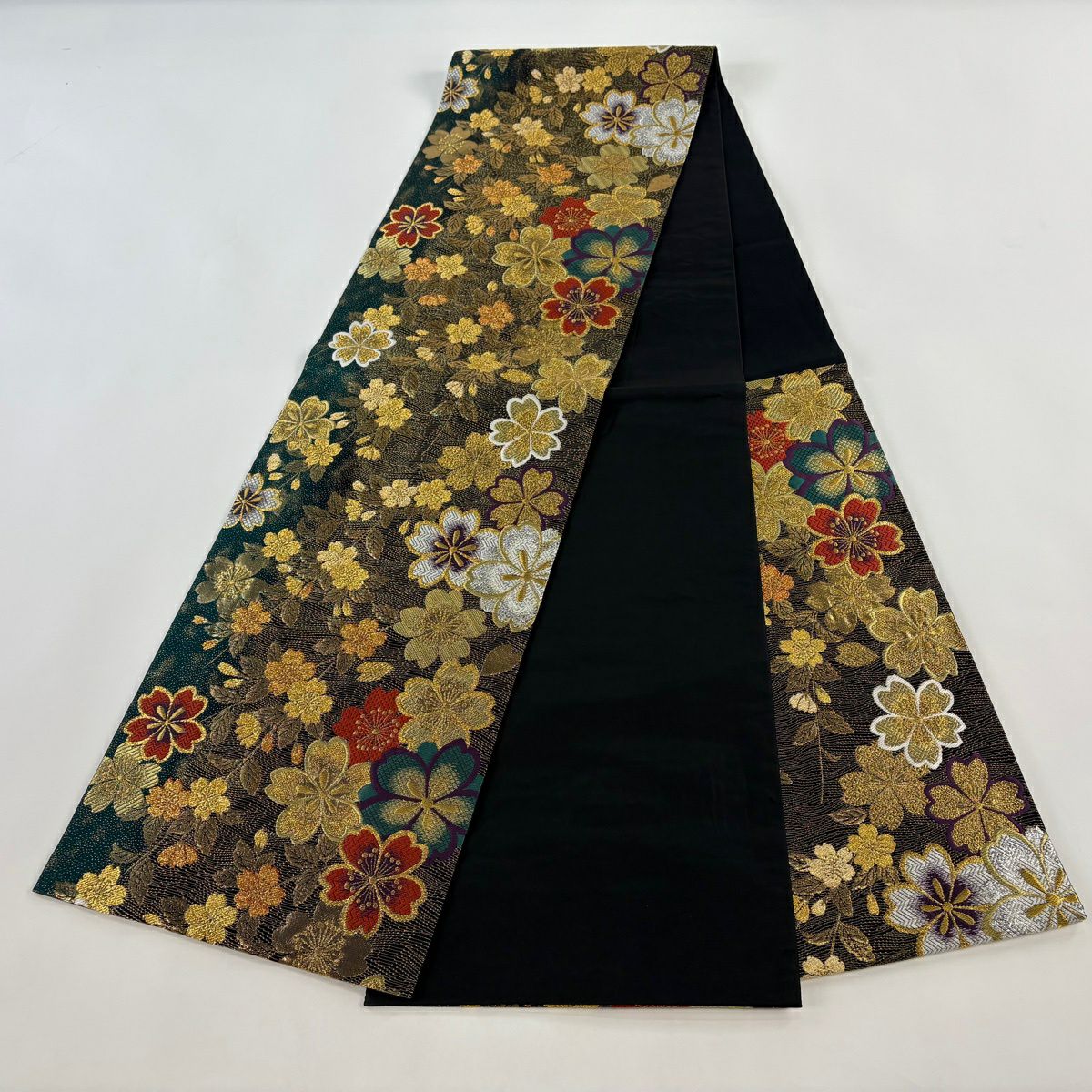 【美品】 袋帶 秀品級 櫻 花 金銀彩 金色 六通 純蠶絲
